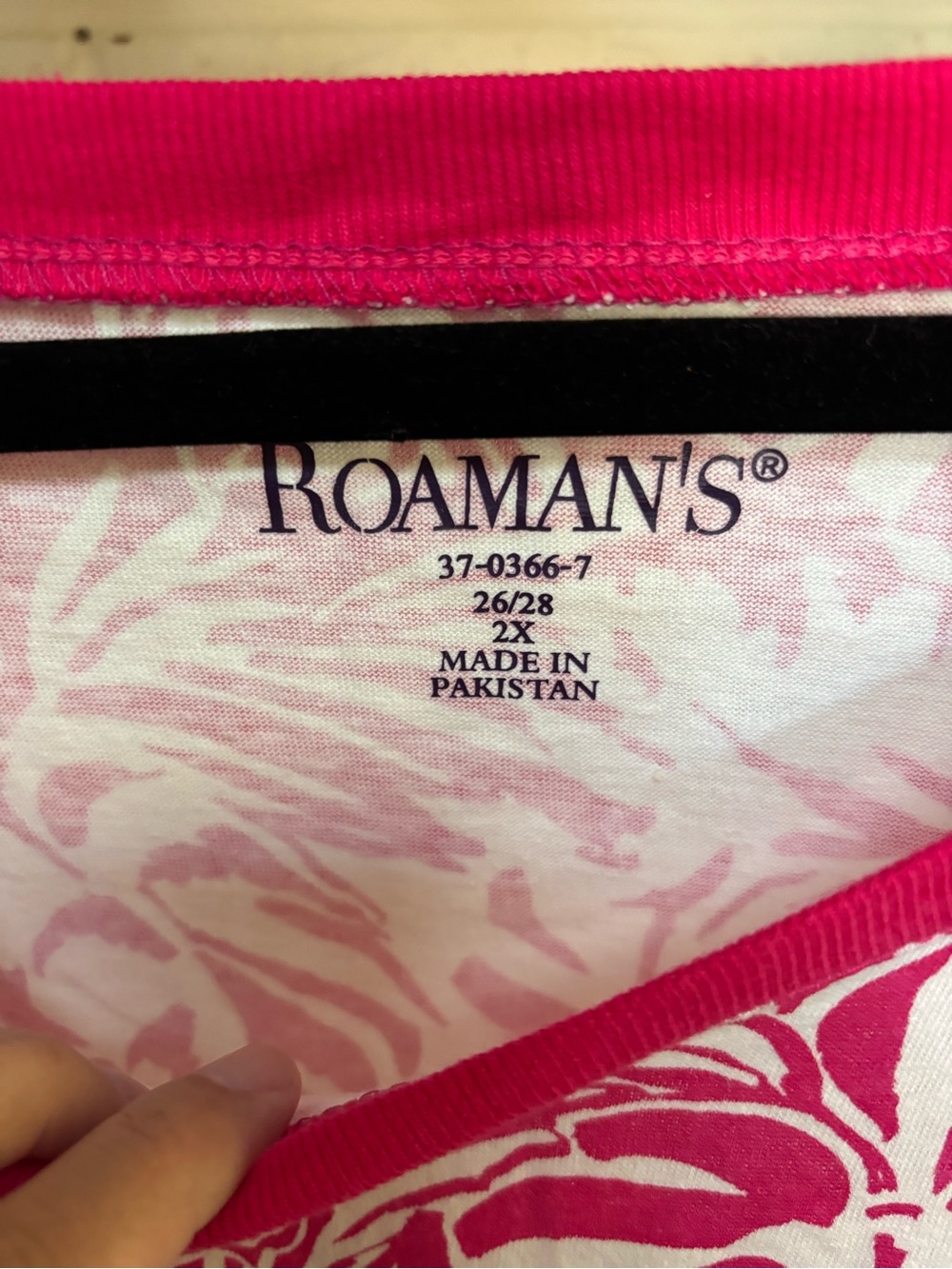 Roaman's Pink and White Floral Scoop Neck Short Sleeve Tee - Picture 3 of 3
